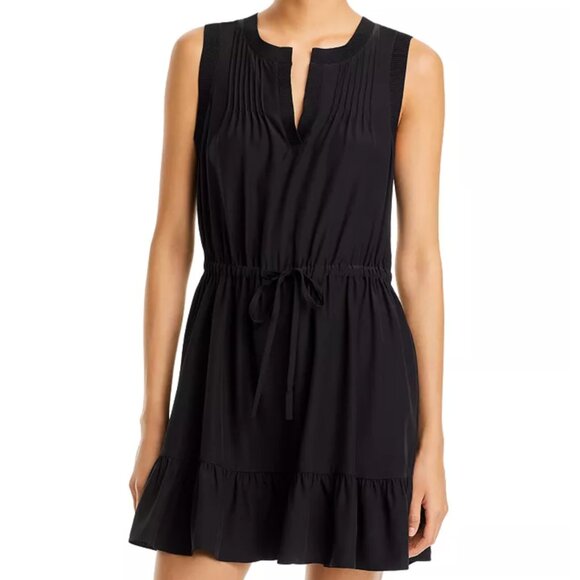 Cinq A Sept Lannah Black Sleeveless Silk Drawstring-Waist Mini Dress Size Small - Picture 1 of 13